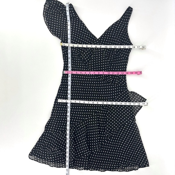 Chaps Black with White Polka Dots Asymmetrical Ruffled Lined Flutter Dress, 8 - Picture 15 of 17